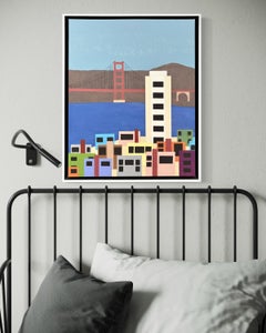 "Golden Gate Bridge" - Colorful Whimsical Folk Art of San Francisco's Landscape
