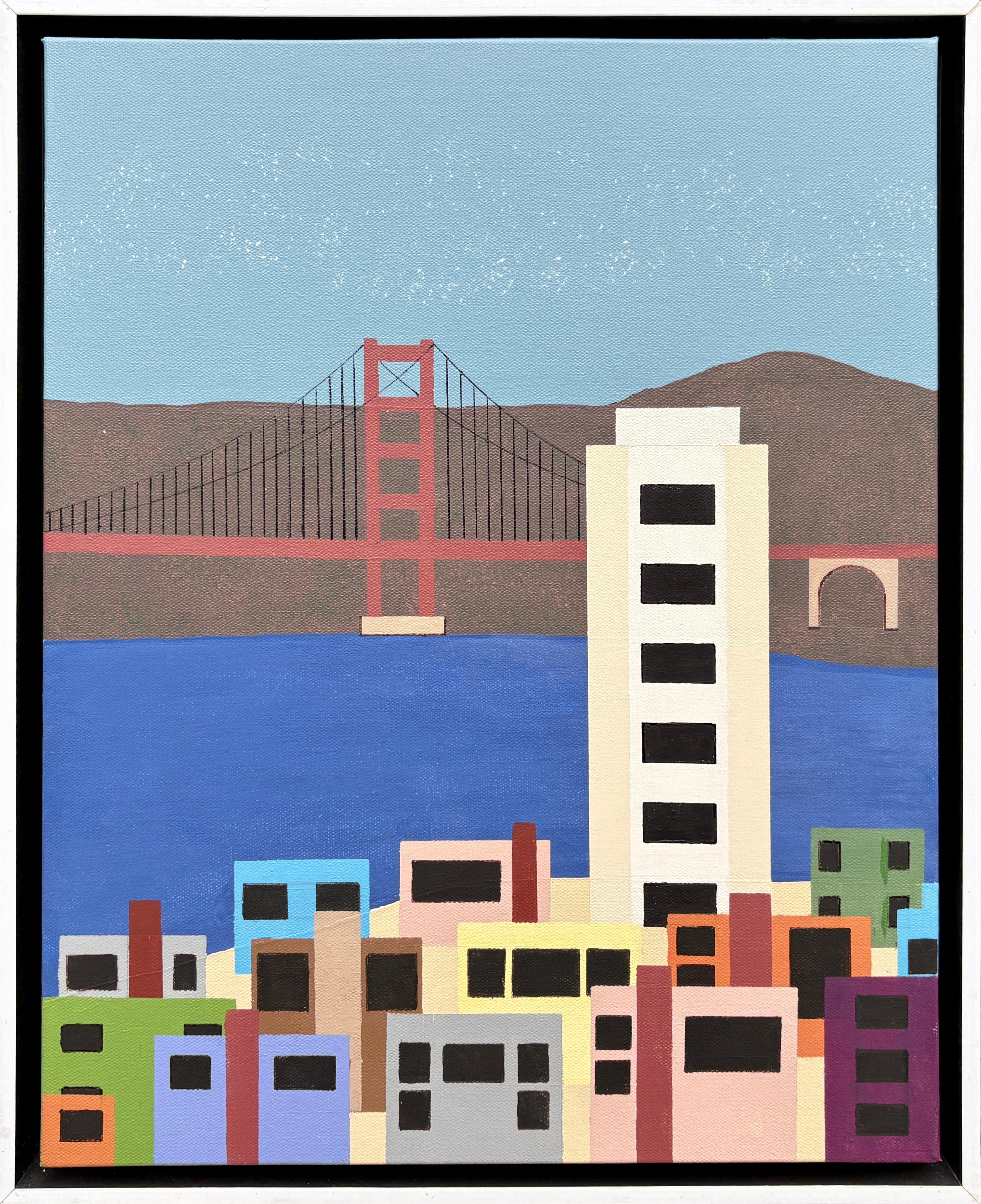 "Golden Gate Bridge" - Art populaire fantaisiste et coloré du paysage de San Francisco