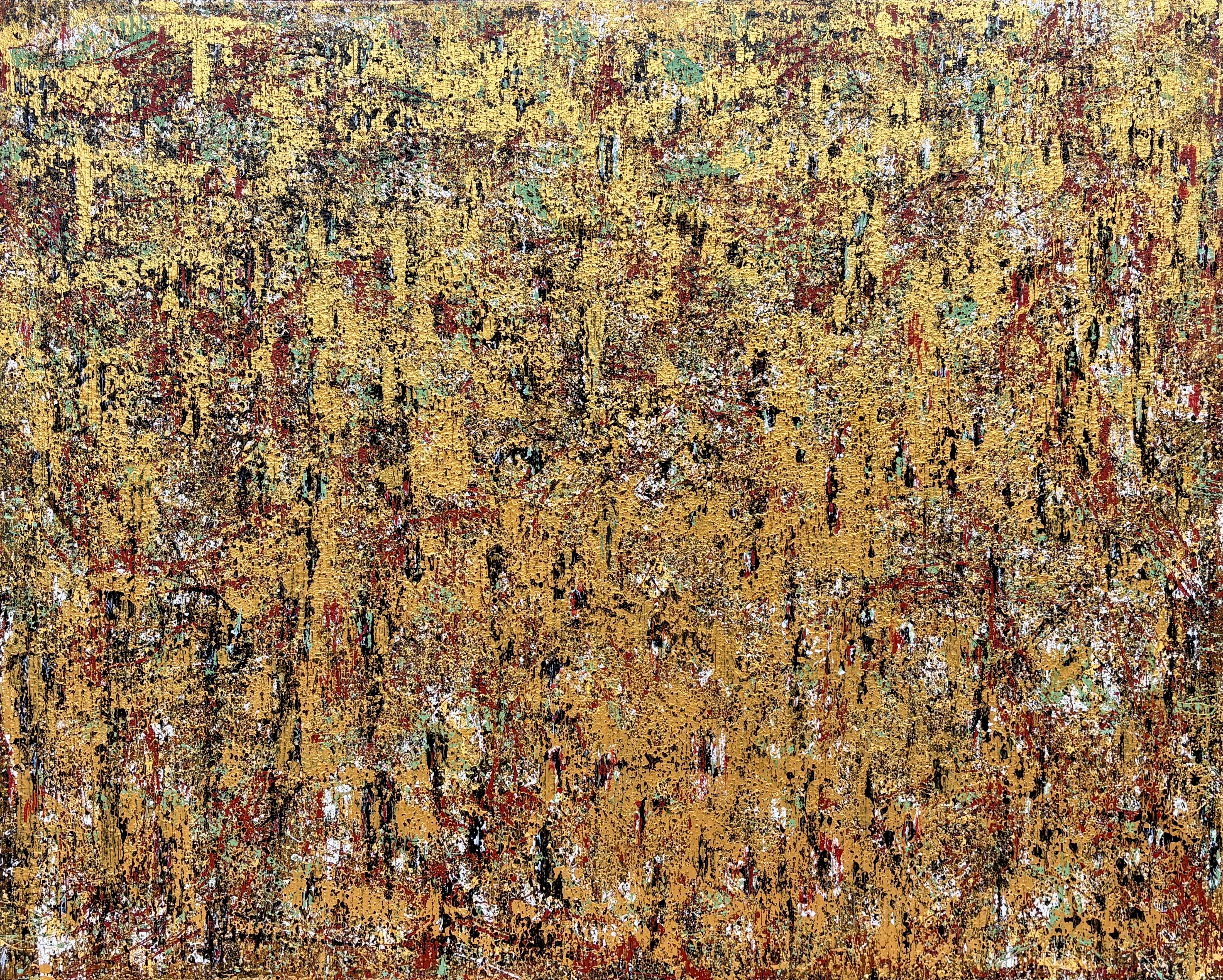 "Goldschlager" - Expressionnisme abstrait aux textures vives et aux couleurs chaudes et dorées
