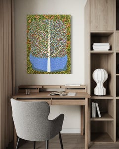 "Party Tree" - Playful Contemporary Abstract White Tree with Colorful Lights