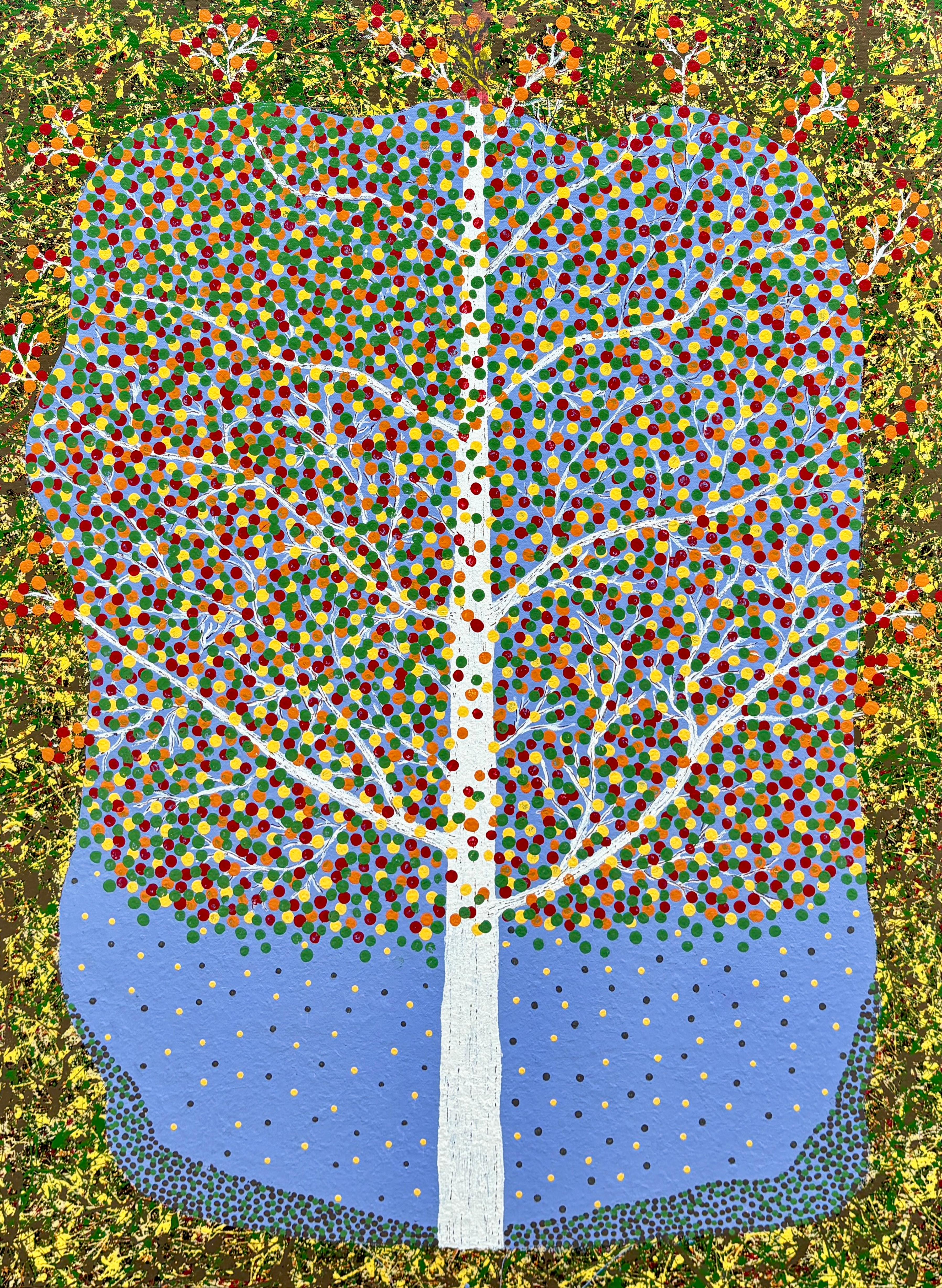 Thomas Whent Abstract Painting - "Party Tree" - Playful Contemporary Abstract White Tree with Colorful Lights