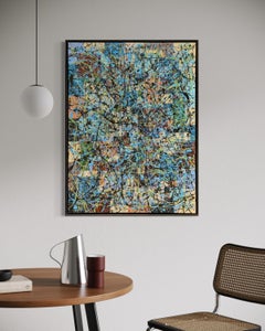 "Summer Days" - Dynamic Splatter Abstract Expressionist in Cool and Earth Tones