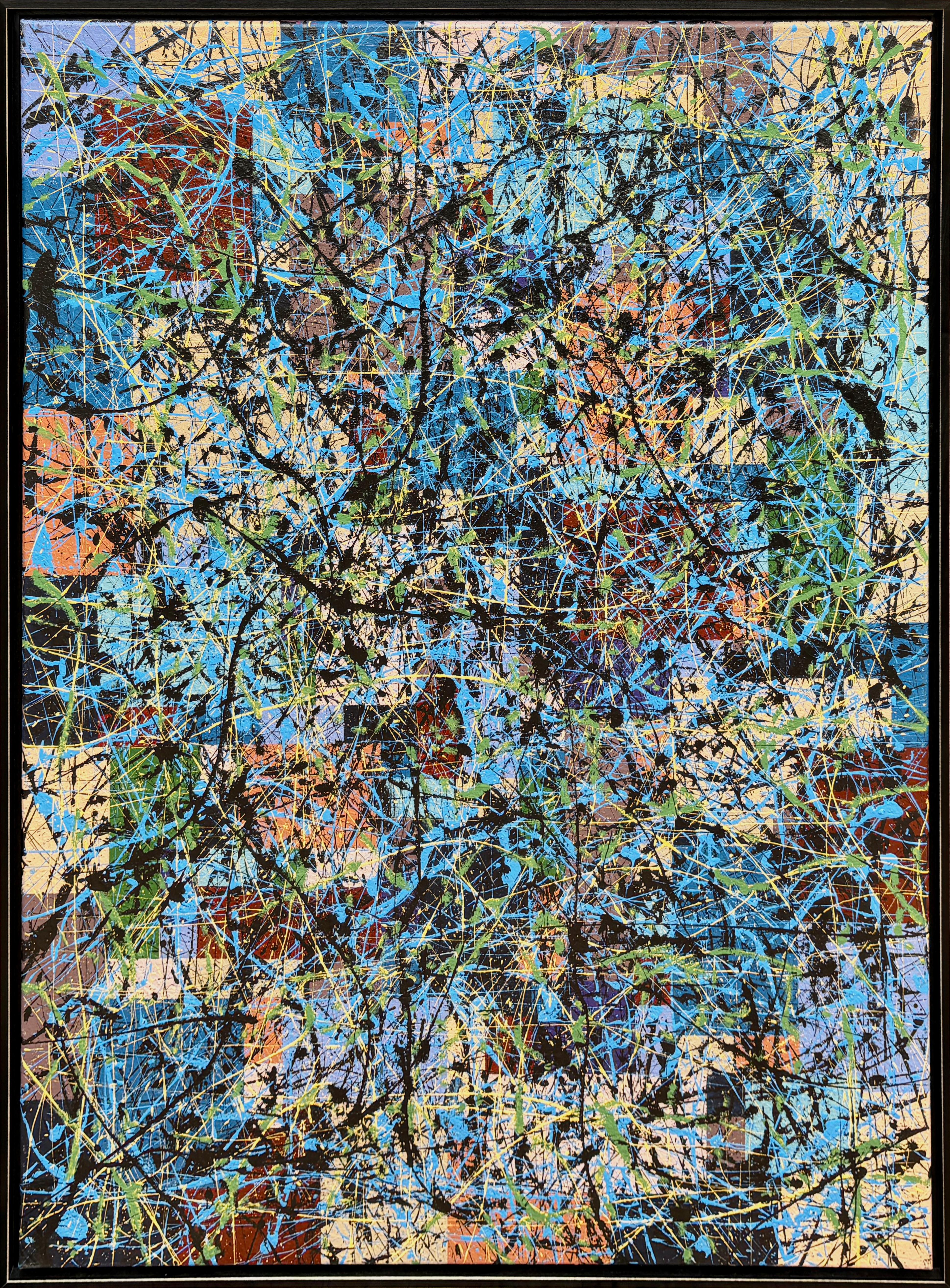 Abstract Painting Thomas Whent - "Summer Days" - Expressionnisme abstrait par éclaboussures dynamiques dans des tons froids et terreux