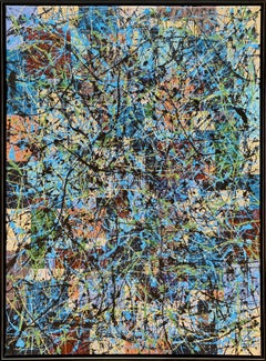 "Summer Days" - Dynamic Splatter Abstract Expressionist in Cool and Earth Tones