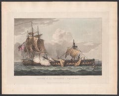 Capture of the La Vengeance, 1800. English Regency naval colour aquatint, 1816