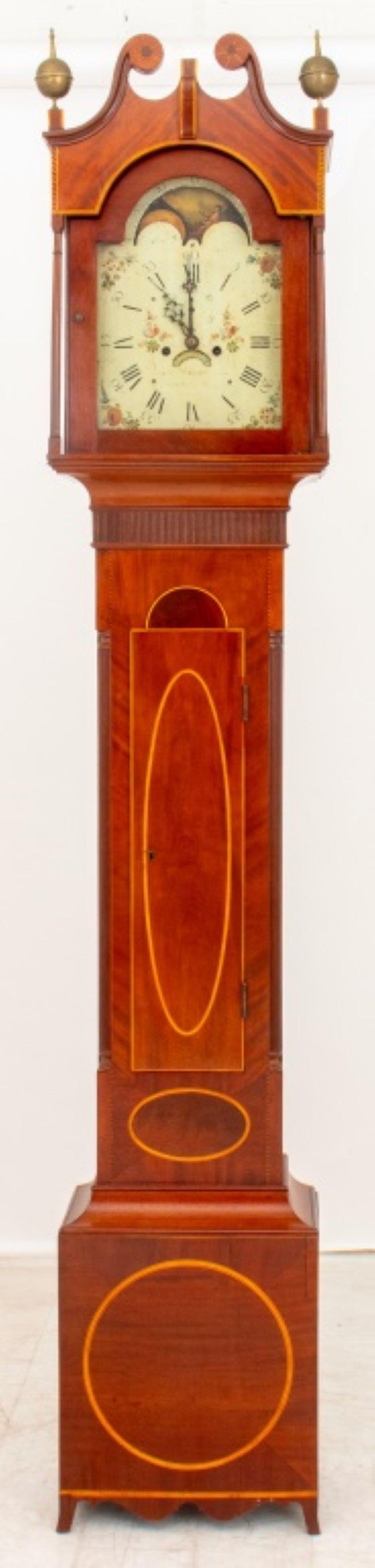Thomas Whiteman Pembroke Mahogany Longcase Clock, early 19th century, painted dial with seconds, moon phase and calendar apertures, marked 