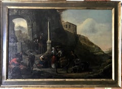 Merchants at the Port, 17th century Dutch Old Master oil painting