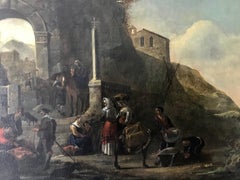 Merchants at the Port, 17th century Dutch Old Master oil painting