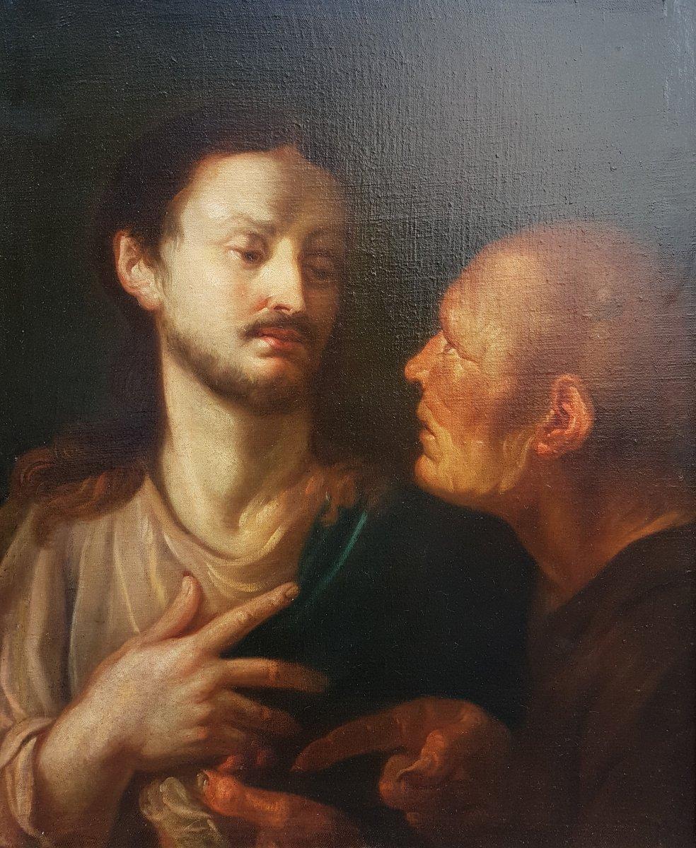 Religiöses flämisches Gemälde Jesus Satan Temptation Tribute Barock 17. 18. Jahrhundert – Painting von Thomas Willeboirts BOSSCHAERT