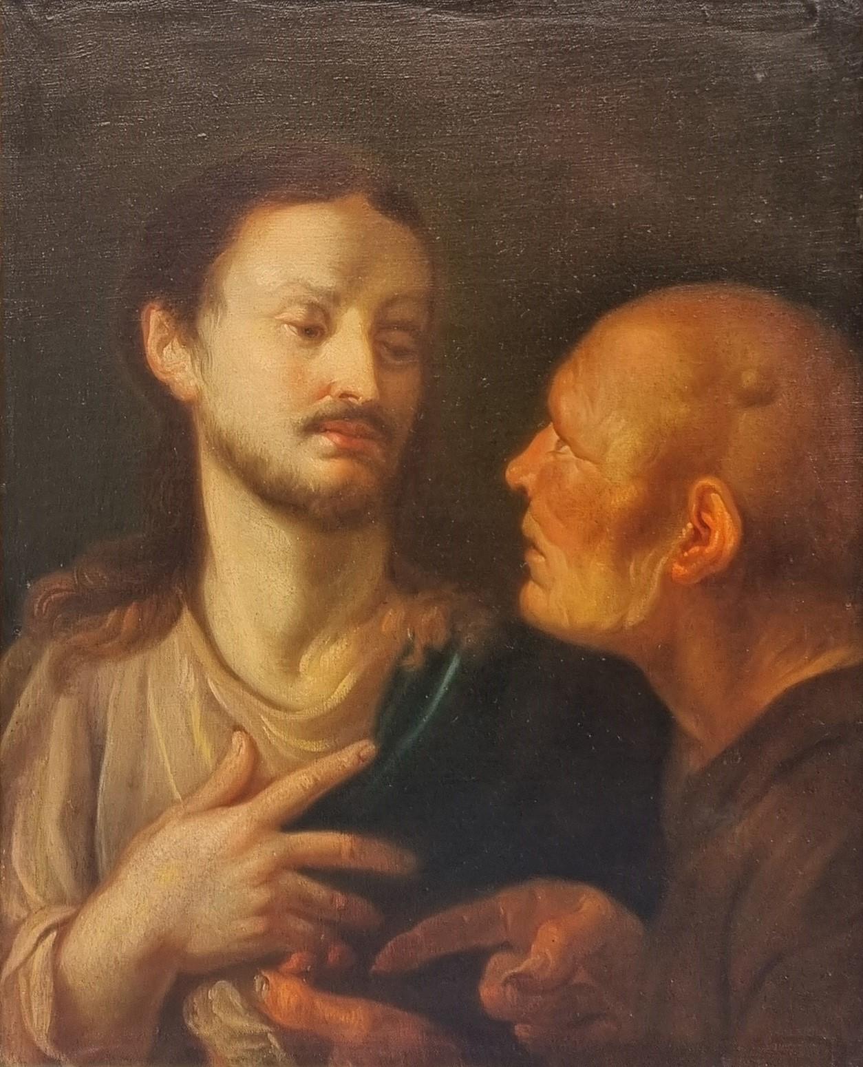 Religiöses flämisches Gemälde Jesus Satan Temptation Tribute Barock 17. 18. Jahrhundert im Angebot 2