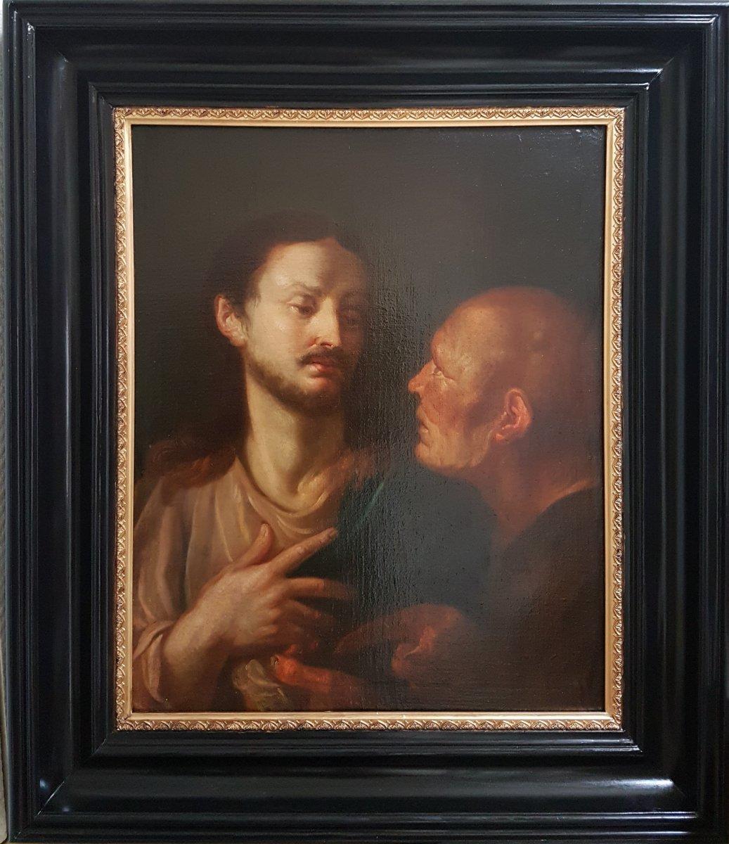 Thomas Willeboirts BOSSCHAERT Figurative Painting - Religious Flemish Painting Jesus Satan Temptation Tribute Baroque 17th 18th