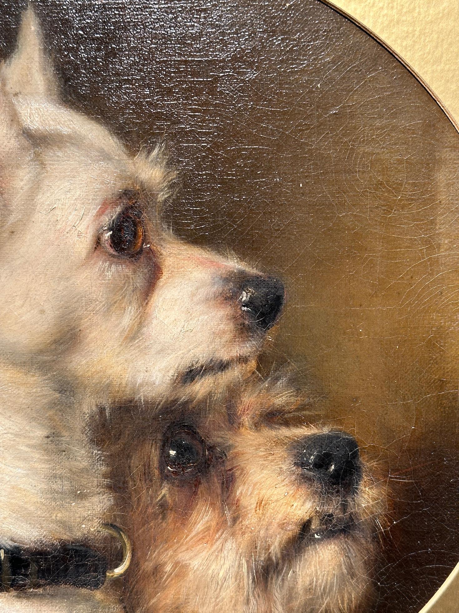 Ritratto ad olio antico inglese del XIX secolo di due cani Terrier - Painting Vittoriano di Thomas William Earl