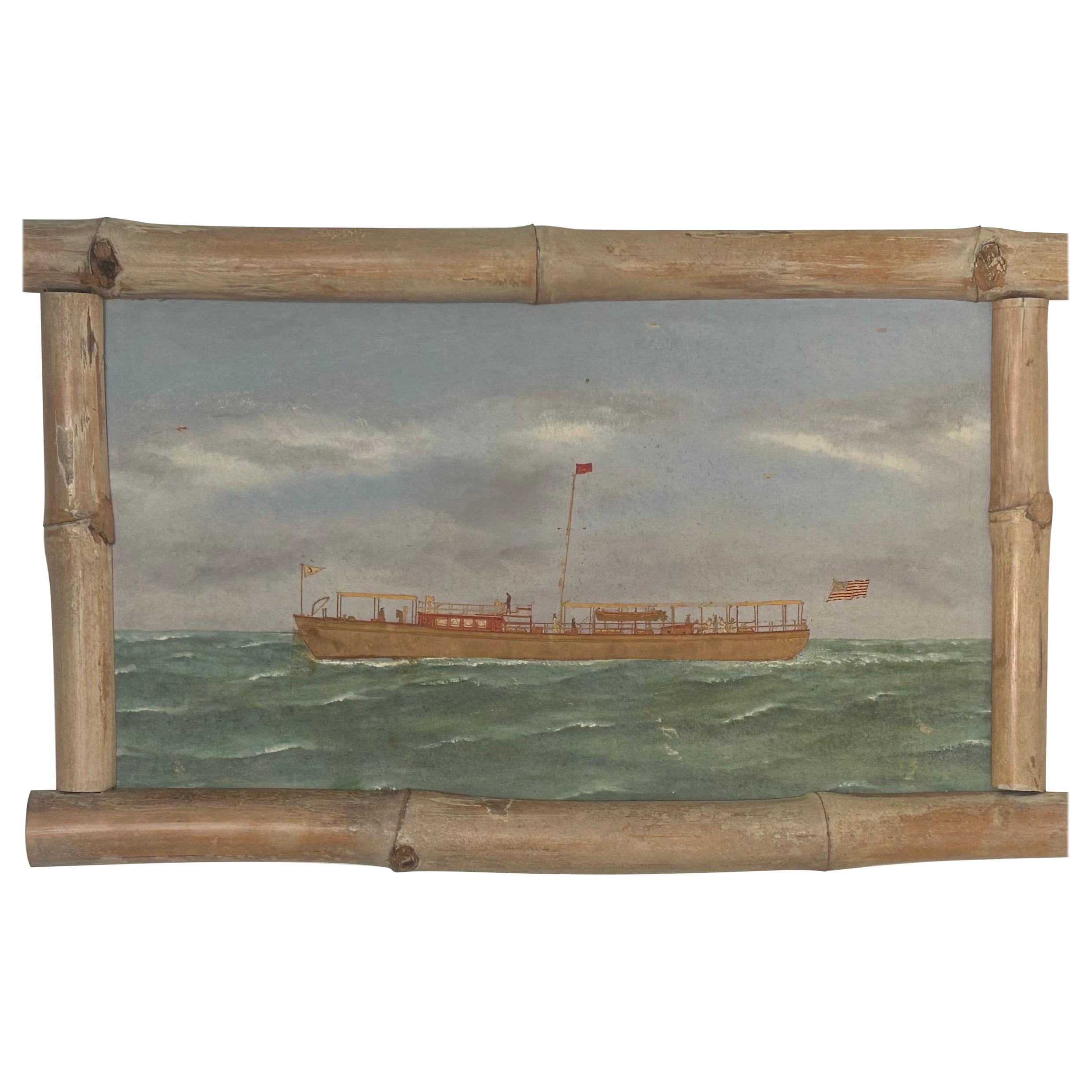 Thomas Willis Silk Embroidered Hand Painted Seascape For Sale