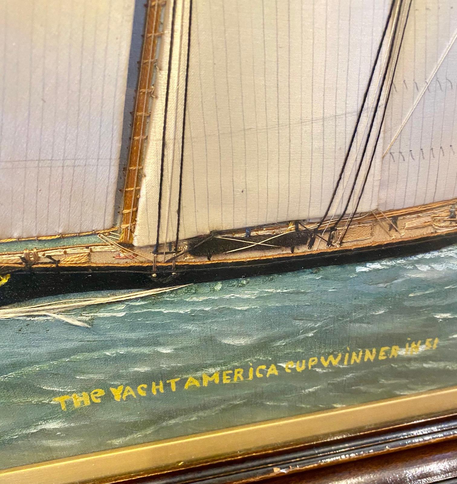 American Thomas Willis Silk Embroidered Yacht Seascape, circa 1890