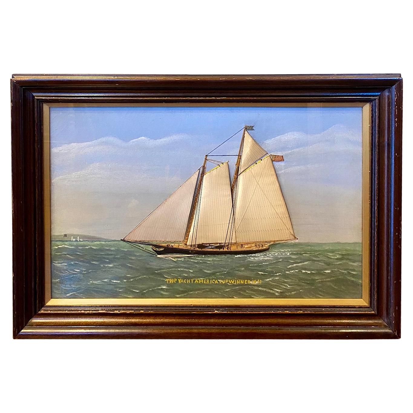 Thomas Willis Silk Embroidered Yacht Seascape, circa 1890