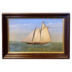 Paysage marin de yacht brodé en soie de Thomas Willis:: vers 1890