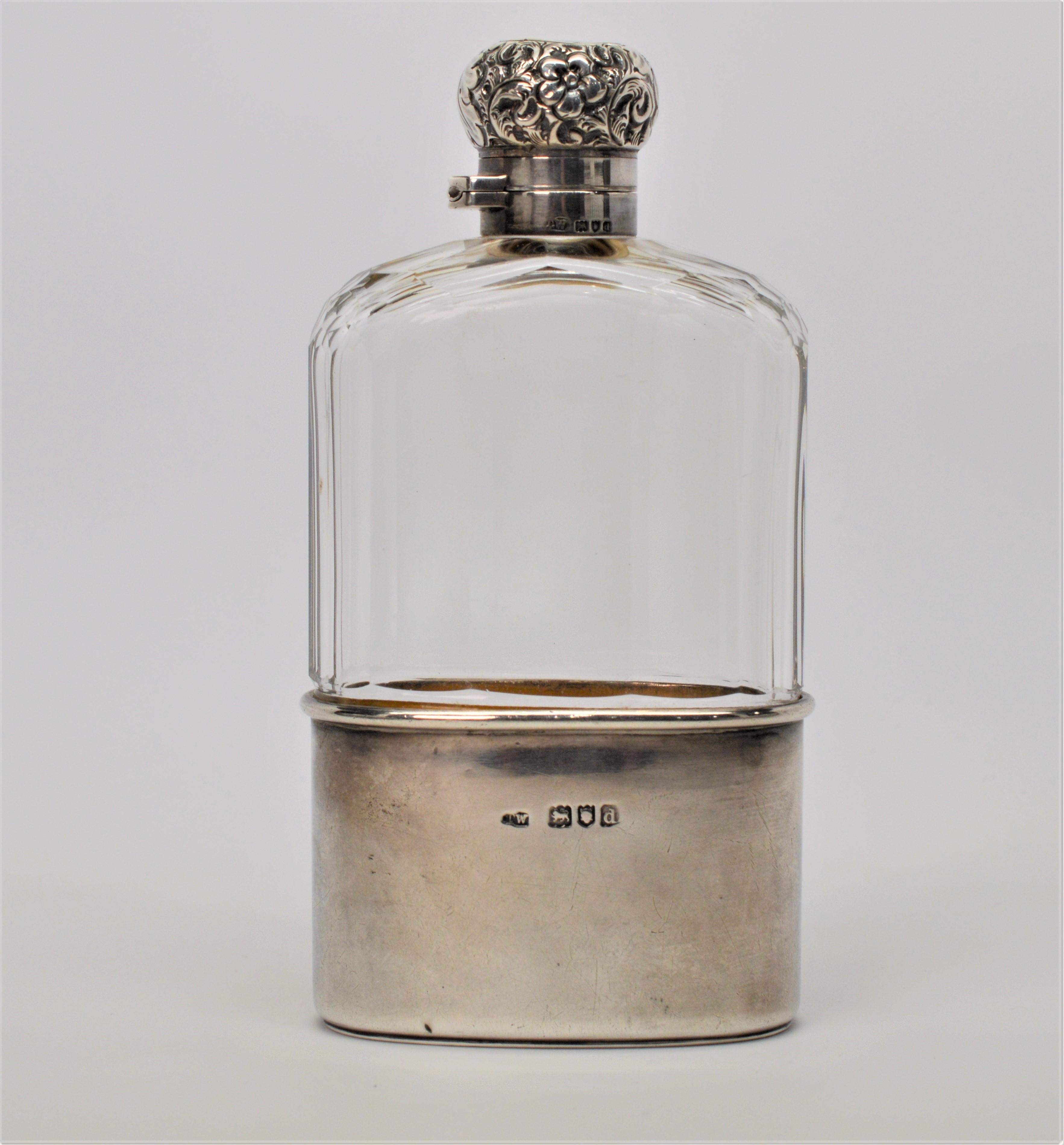 Flask anglais ancien en verre plombé en argent sterling de Thomas Wimbush Excellent état - En vente à Mount Kisco, NY