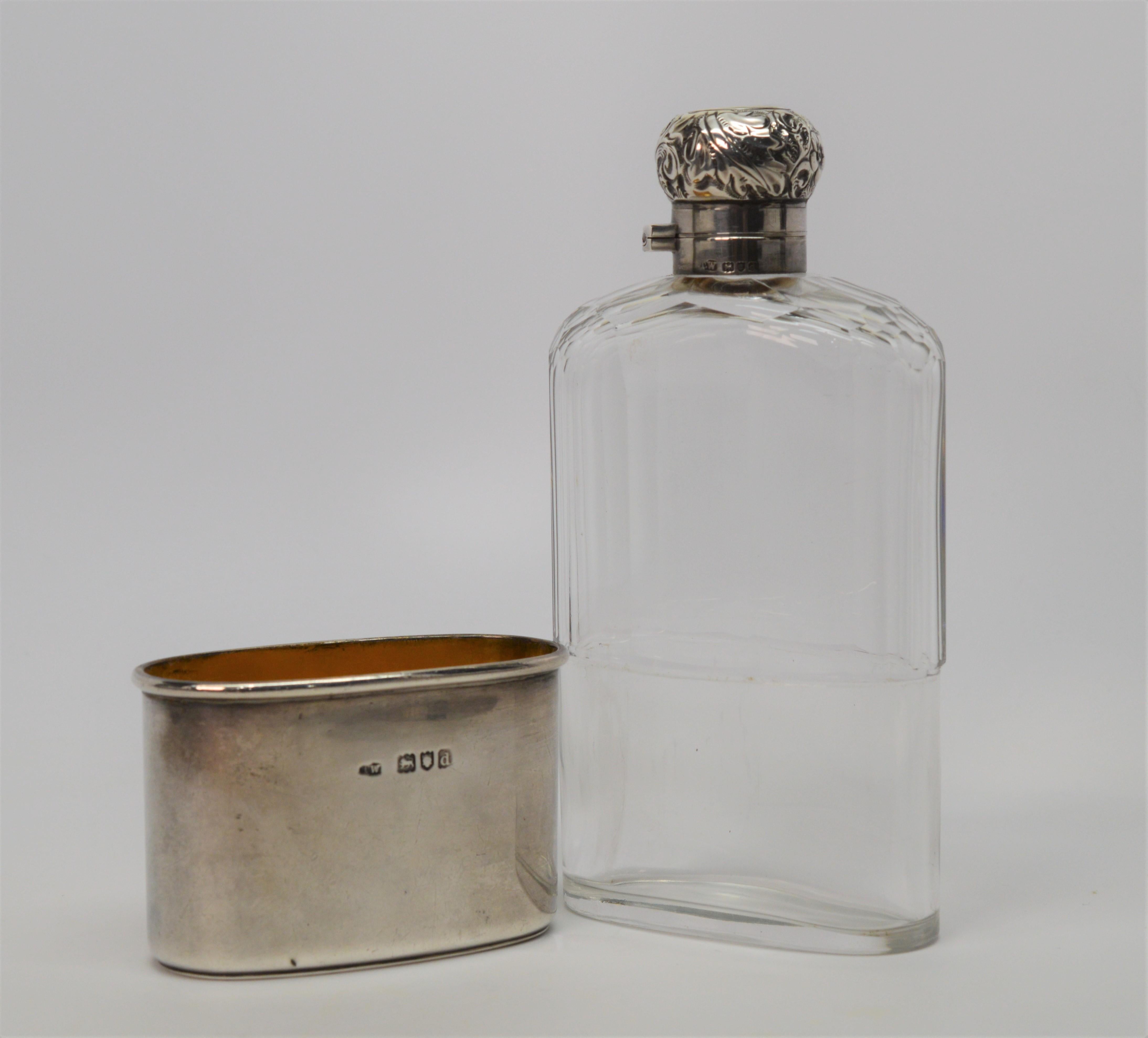 Flask anglais ancien en verre plombé en argent sterling de Thomas Wimbush en vente 5