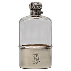 Flask anglais ancien en verre plombé en argent sterling de Thomas Wimbush