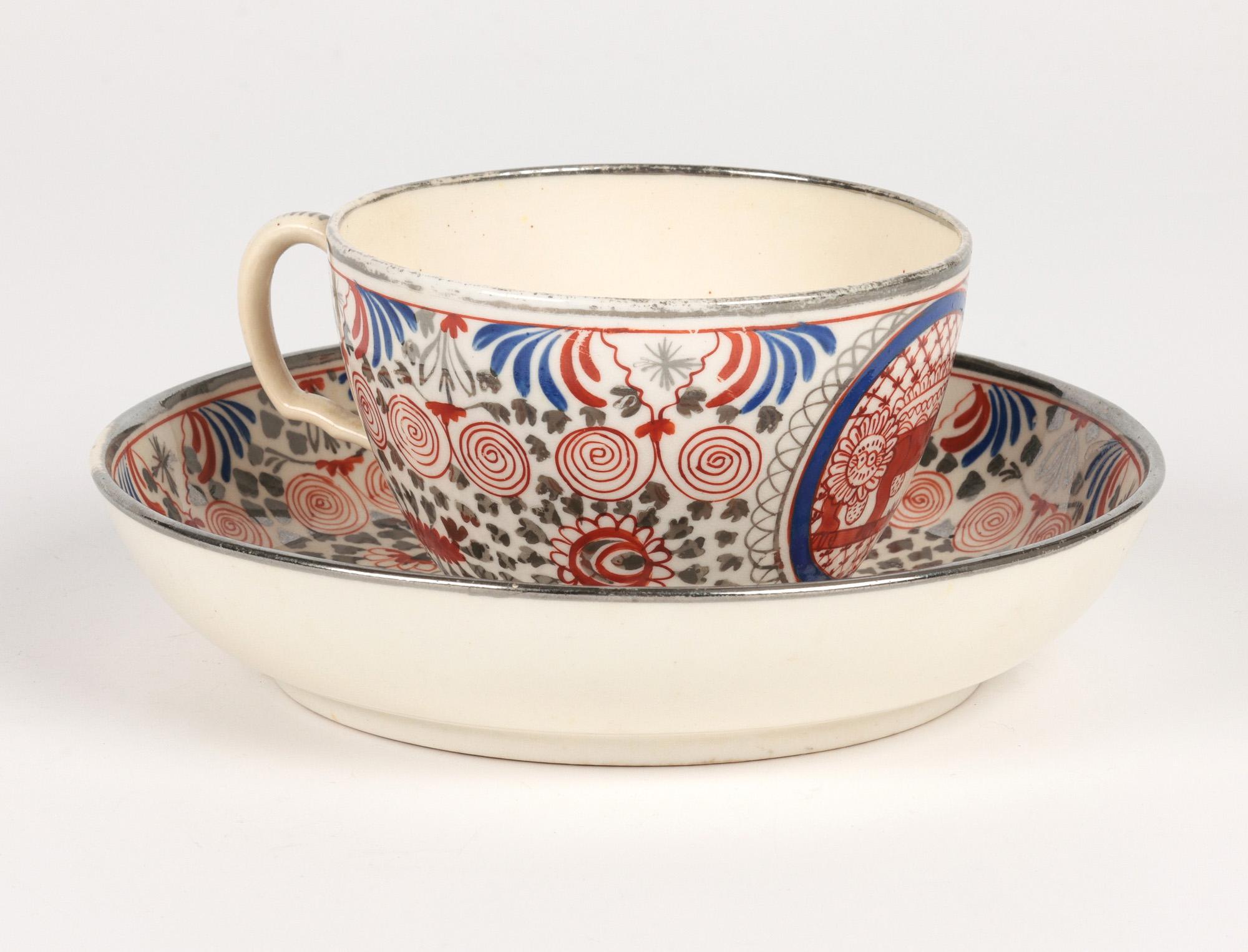 Hand-Painted Thomas Wolfe Factory Z Lion Pattern English Teacup and Saucer For Sale