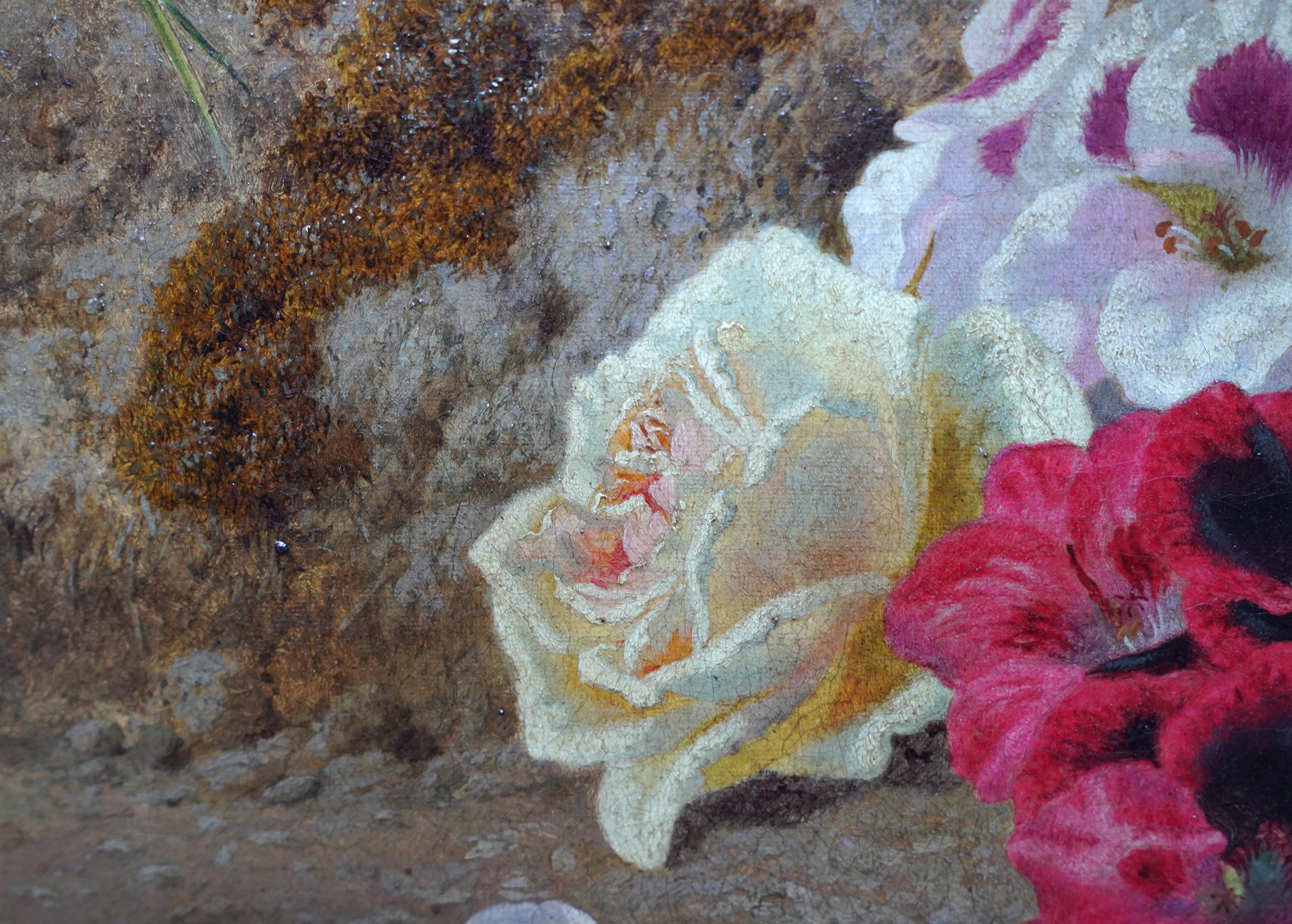 Geraniums on a Bank - British Victorian art floral still life oil painting 2