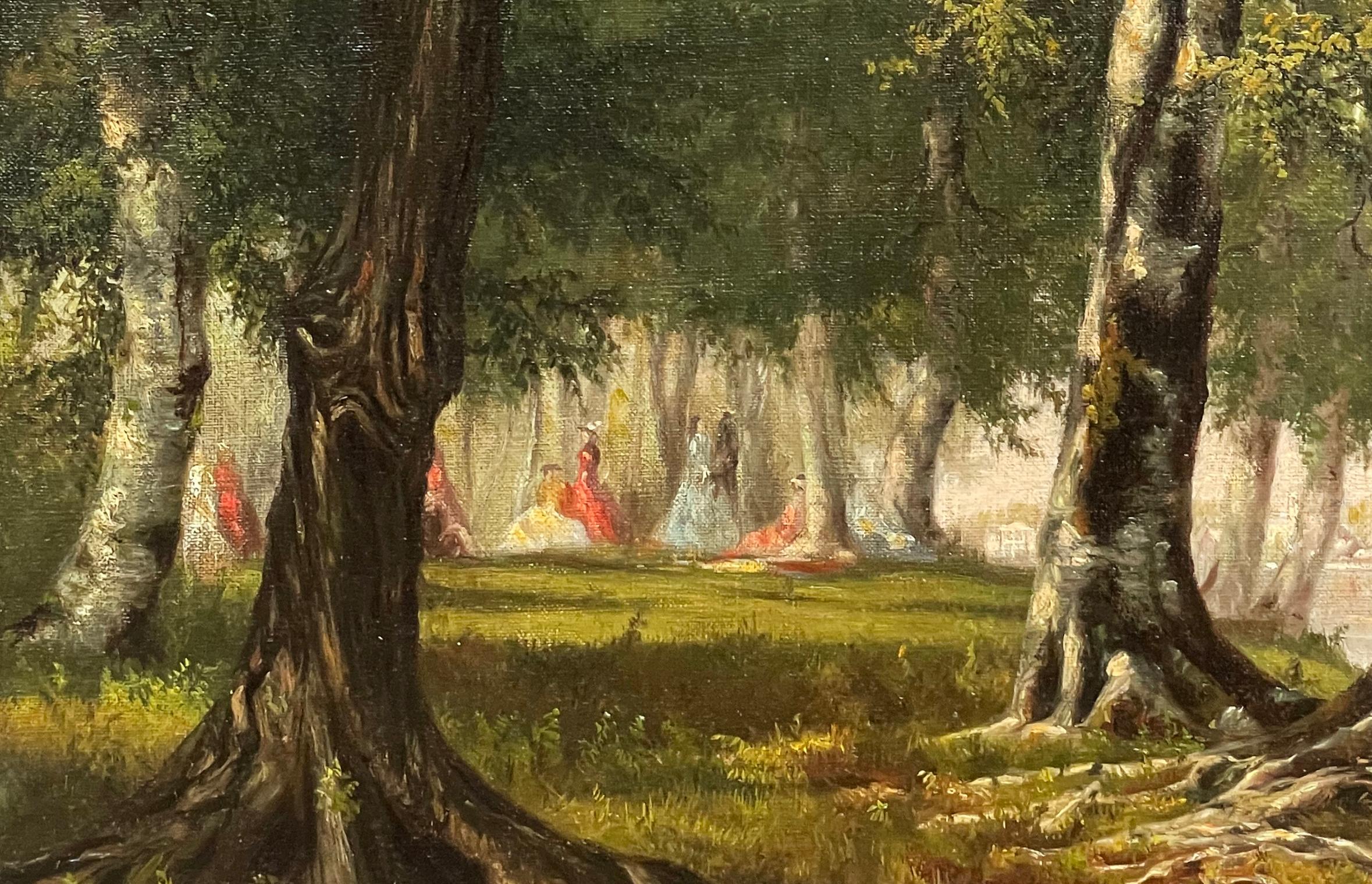 Picnic en el Hudson es un lienzo significativo pintado hacia 1860, ya que Whittredge estaba transformando deliberadamente su formación y experiencia europeas en un estilo y género puramente estadounidenses.  Había regresado de Europa y emprendido
