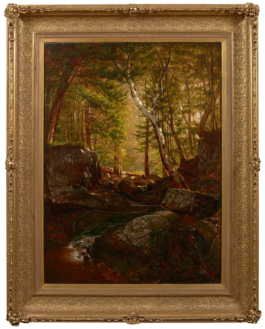 Forellenfischer in einem Gebirgsbach – Painting von Thomas Worthington Whittredge
