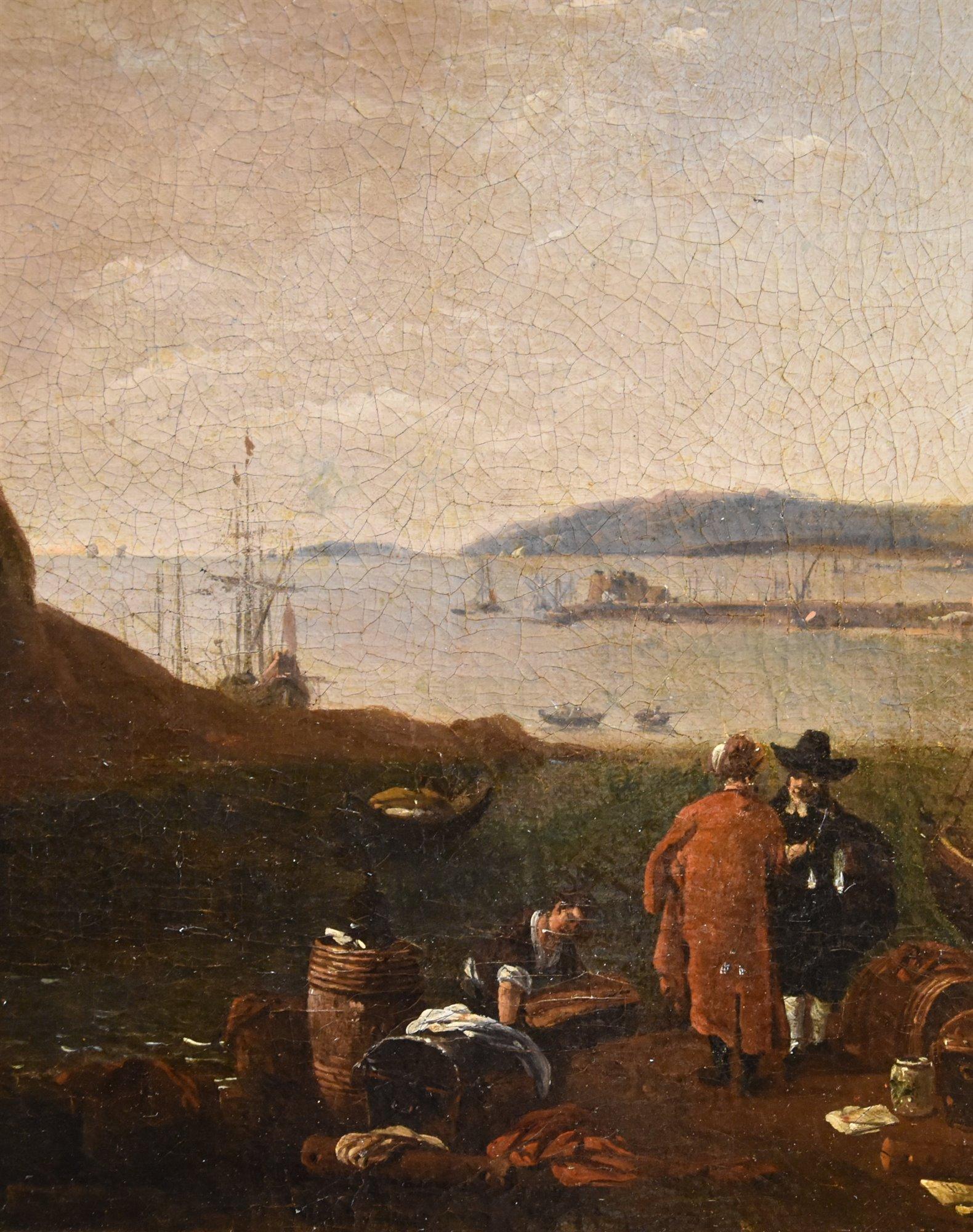 Landschaft Mittelmeer Küstenansicht Wyck signiert Gemälde 17. Jahrhundert Öl Leinwand im Angebot 7