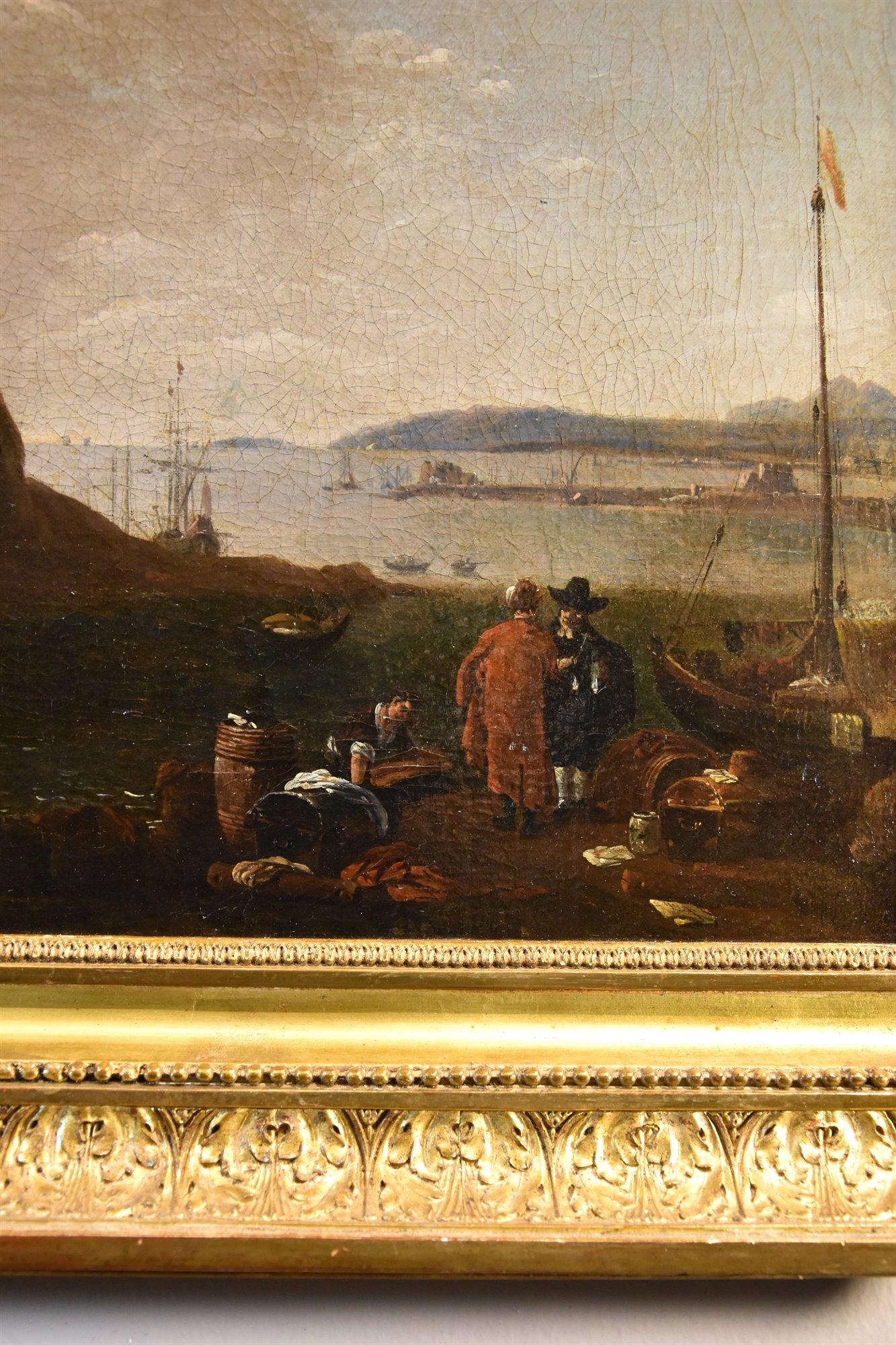 Landschaft Mittelmeer Küstenansicht Wyck signiert Gemälde 17. Jahrhundert Öl Leinwand im Angebot 8