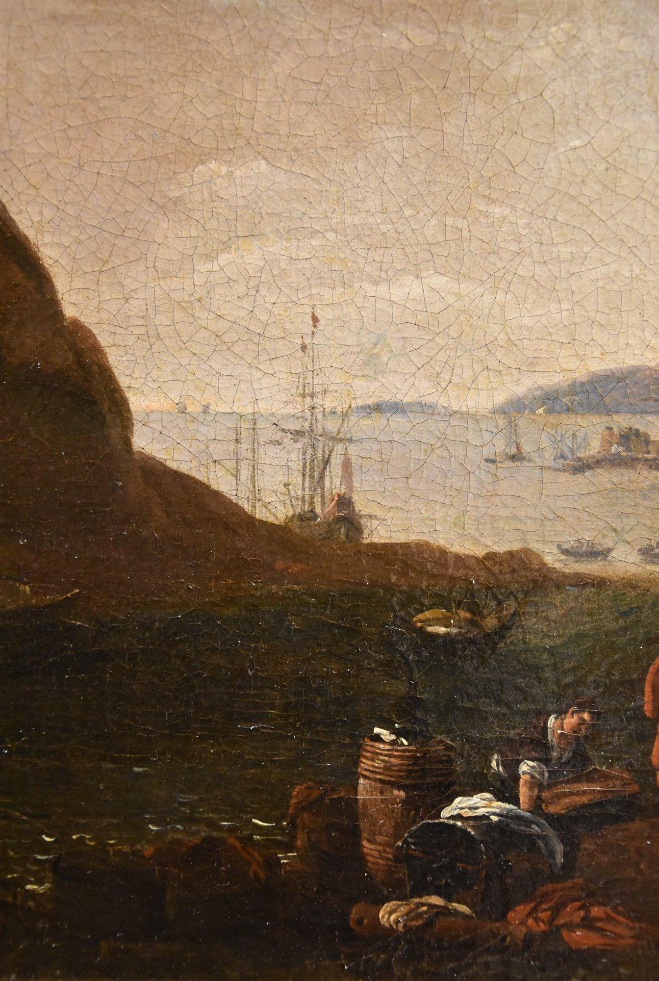 Landschaft Mittelmeer Küstenansicht Wyck signiert Gemälde 17. Jahrhundert �Öl Leinwand im Angebot 9