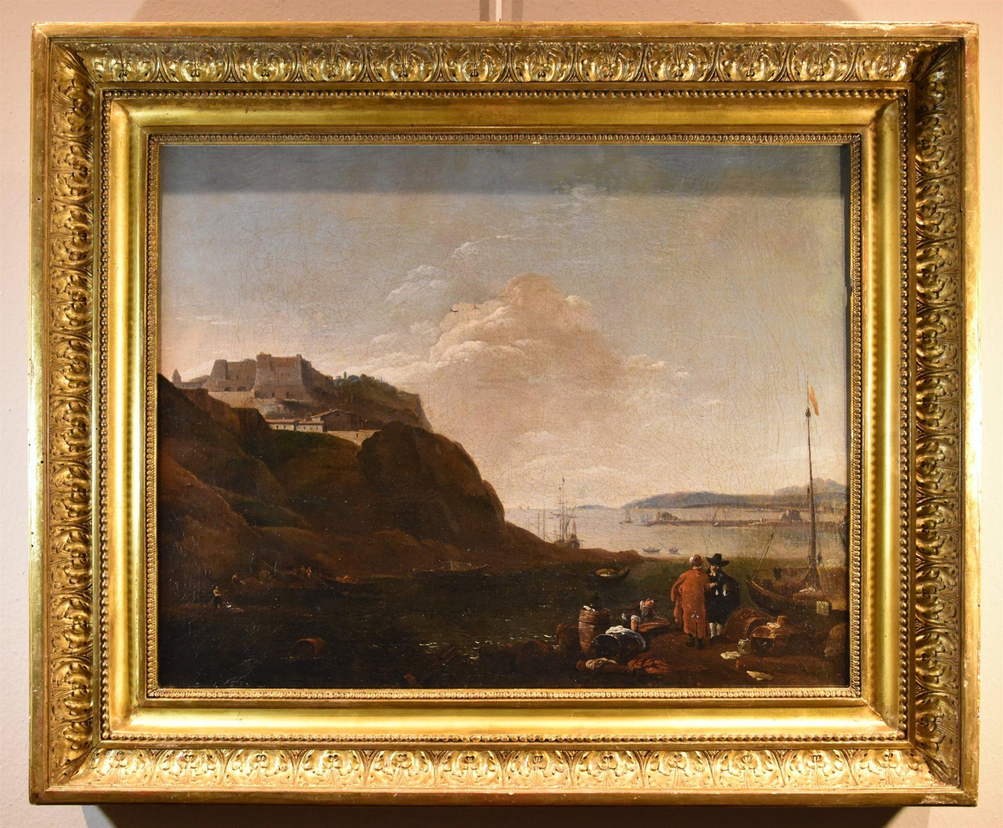 Landschaft Mittelmeer Küstenansicht Wyck signiert Gemälde 17. Jahrhundert Öl Leinwand (Alte Meister), Painting, von Thomas Wyck (1616 - 1677)
