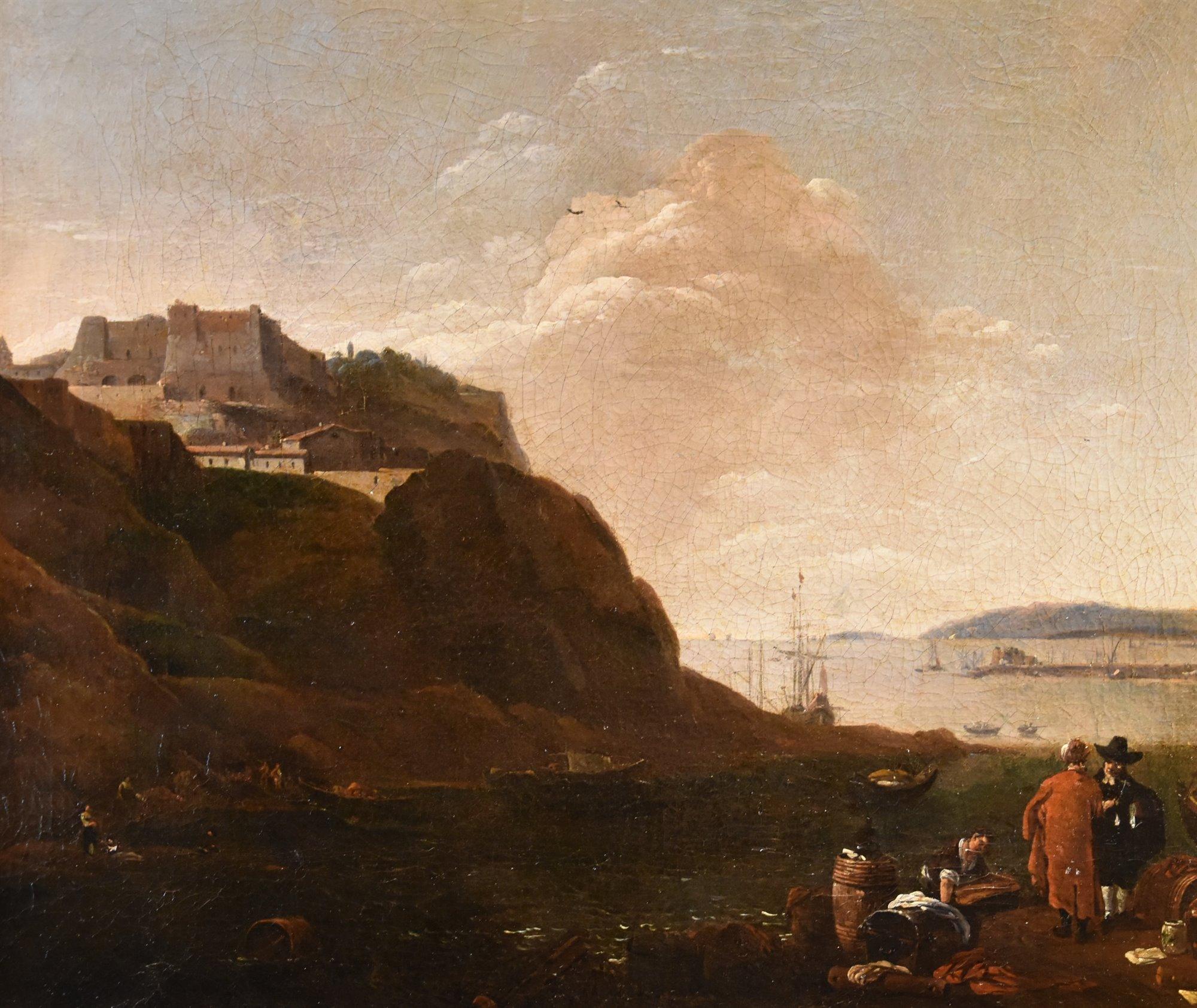Landschaft Mittelmeer Küstenansicht Wyck signiert Gemälde 17. Jahrhundert Öl Leinwand im Angebot 5