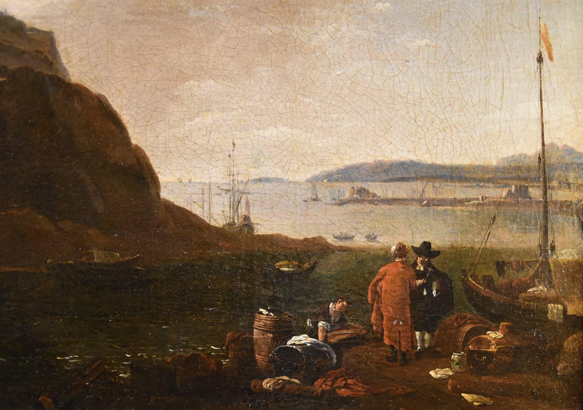 Landschaft Mittelmeer Küstenansicht Wyck signiert Gemälde 17. Jahrhundert Öl Leinwand im Angebot 6