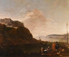 Landschaft Mittelmeer Küstenansicht Wyck signiert Gemälde 17. Jahrhundert Öl Leinwand