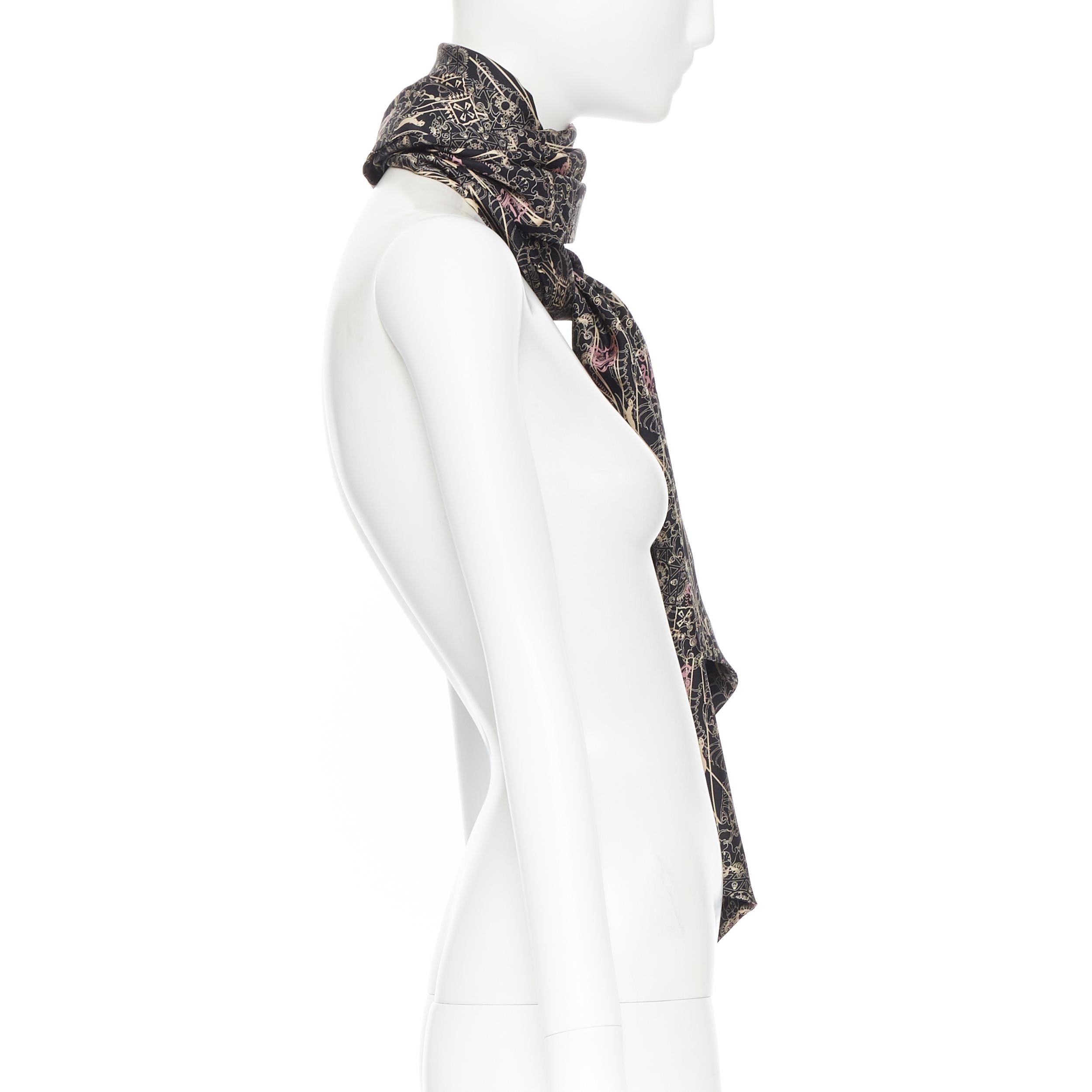Donna Thomas WYLDE sciarpa 100% sillk nero rosa beige con stampa gotica del teschio