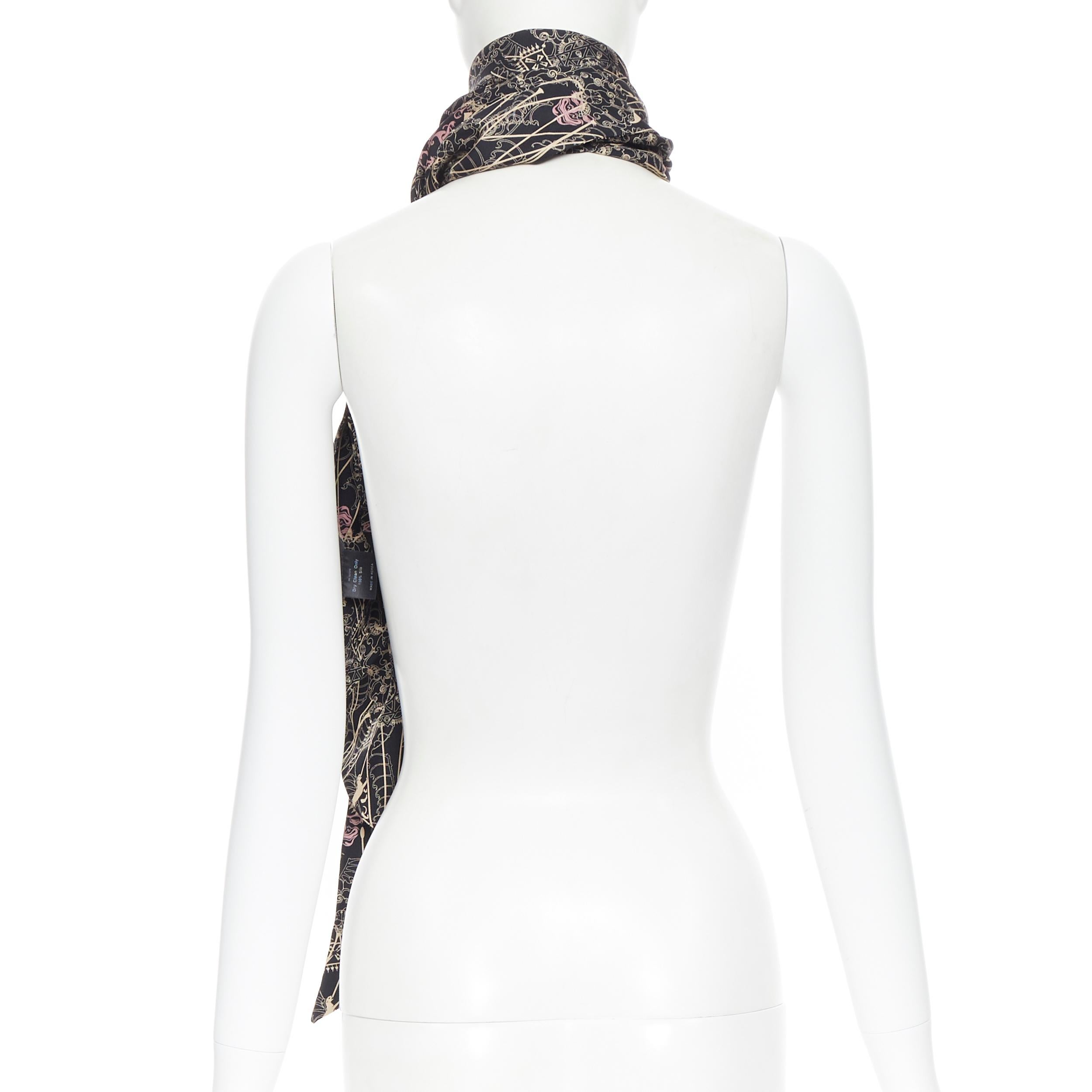 Thomas WYLDE sciarpa 100% sillk nero rosa beige con stampa gotica del teschio 1