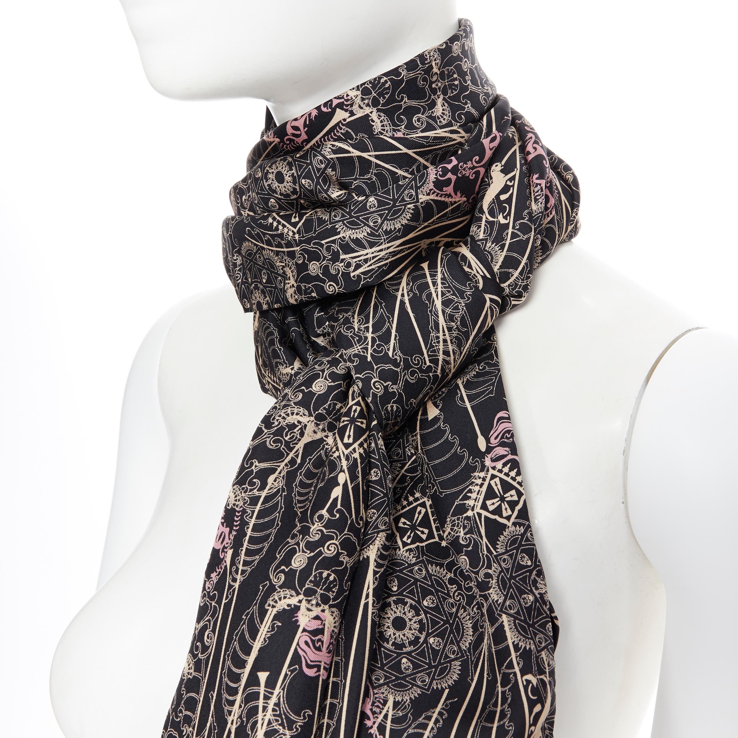 Thomas WYLDE sciarpa 100% sillk nero rosa beige con stampa gotica del teschio 2