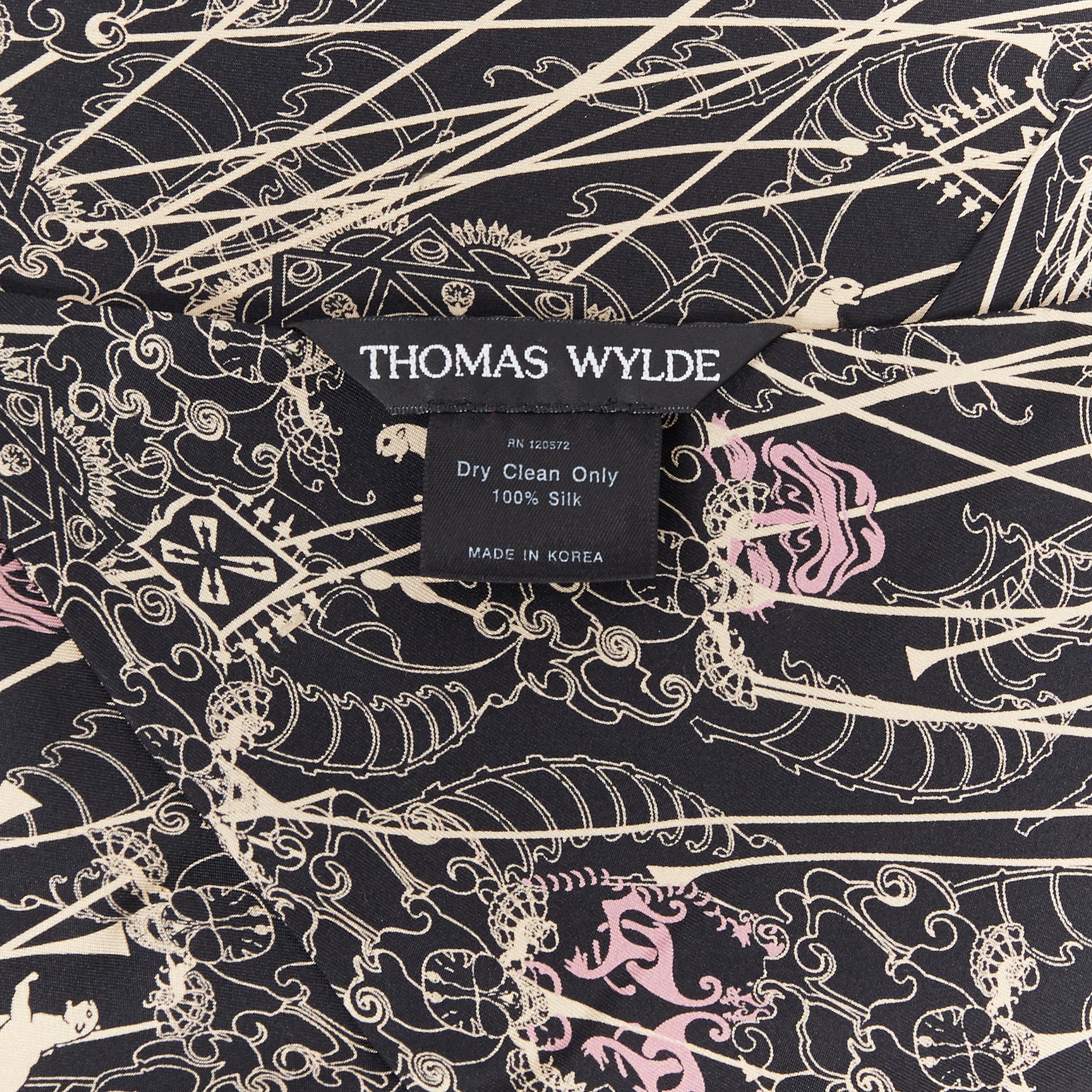 Thomas WYLDE sciarpa 100% sillk nero rosa beige con stampa gotica del teschio 4