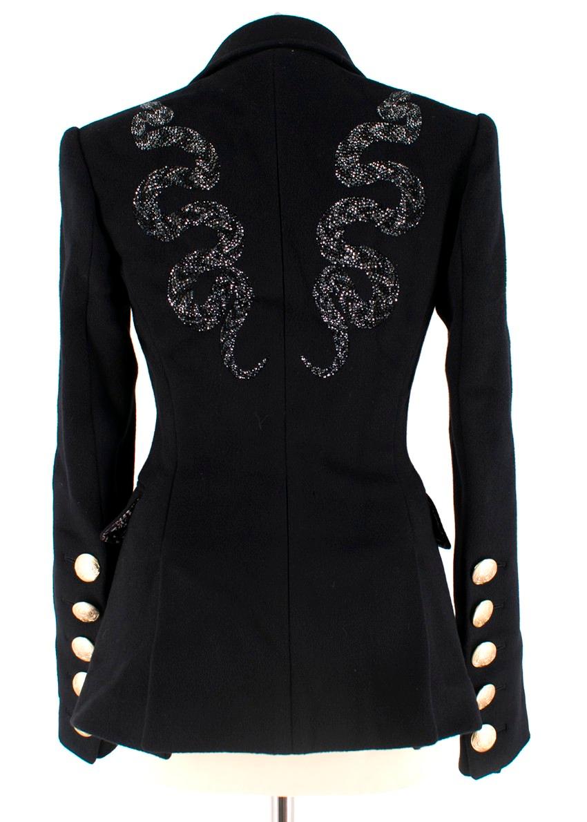 Thomas Wylde Black Wool w/ Embroidered Snakes Blazer XXS In New Condition In London, GB