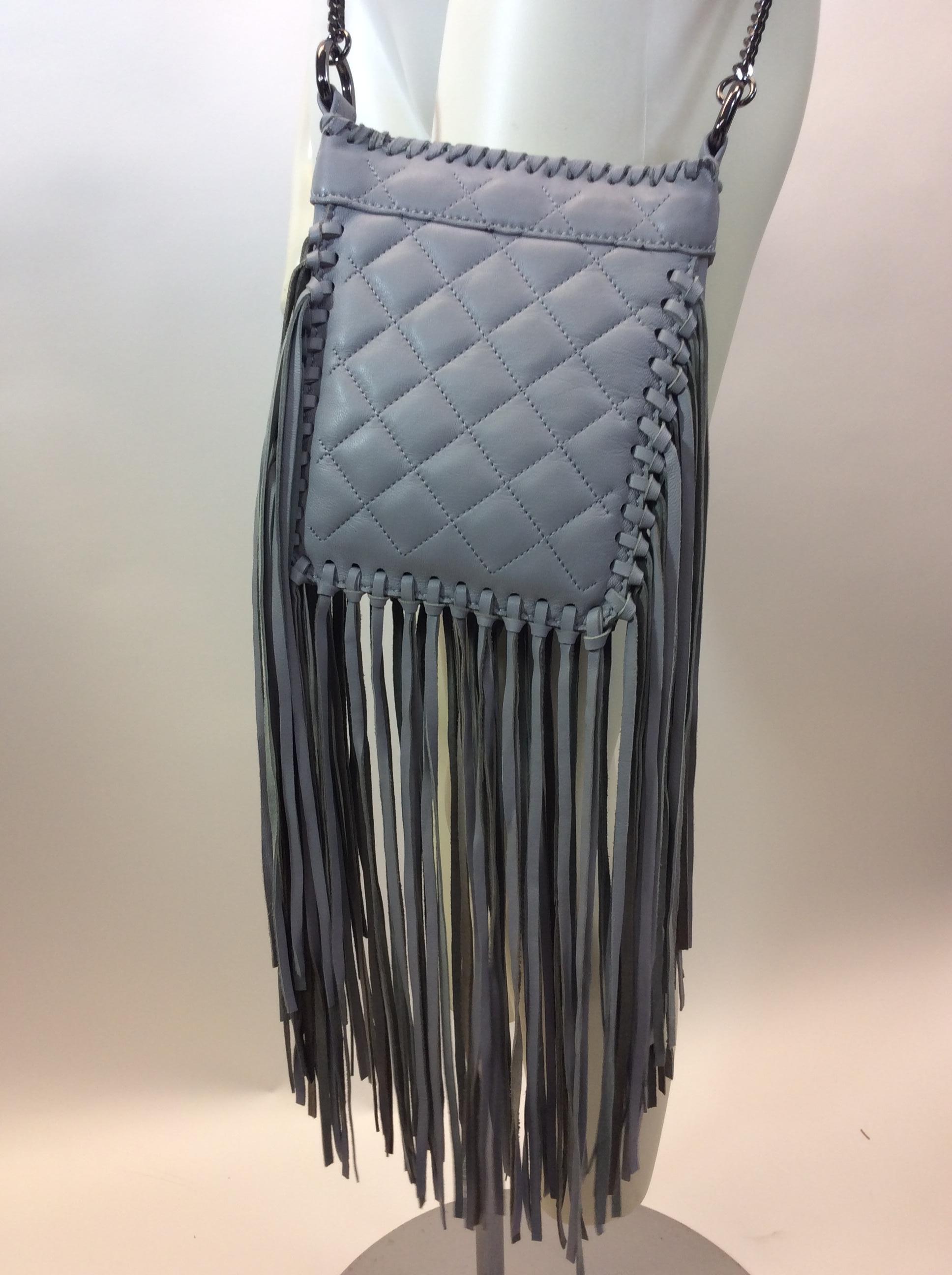 Thomas Wylde Gray Leather Fringe Crossbody NWT In New Condition For Sale In Narberth, PA