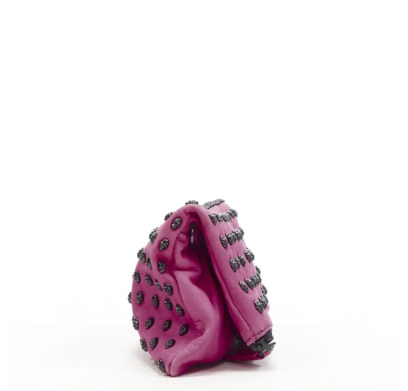 THOMAS WYLDE pink suede ruthenium skull studded foldover crossbody clutch bag In Fair Condition For Sale In Hong Kong, NT