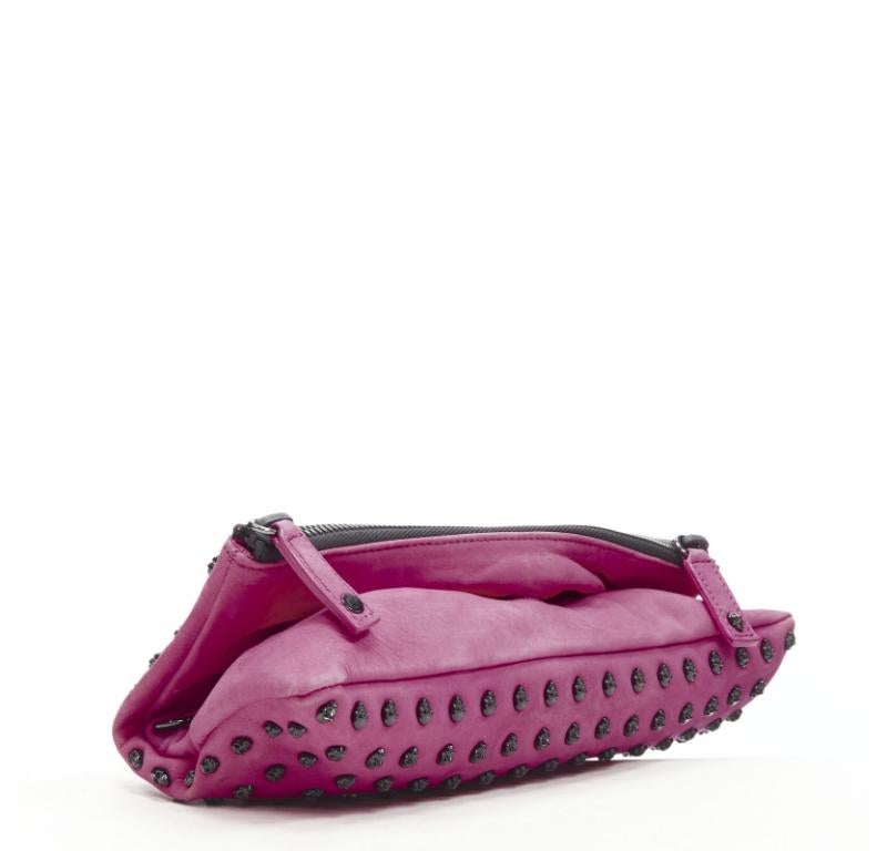 THOMAS WYLDE pink suede ruthenium skull studded foldover crossbody clutch bag For Sale 1