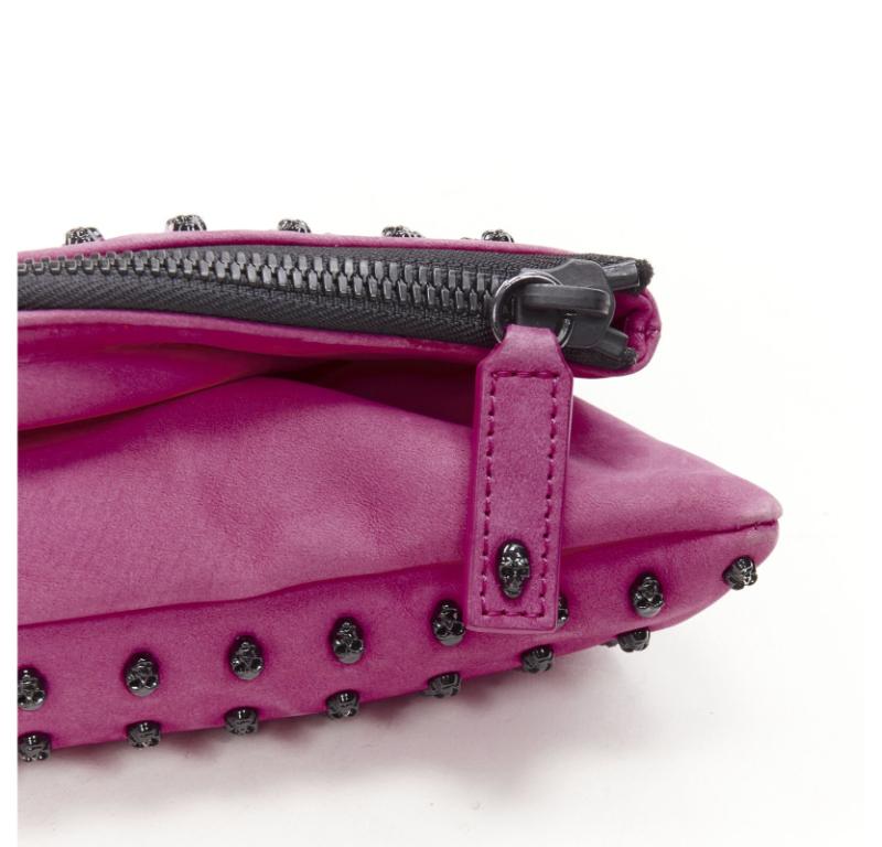 THOMAS WYLDE pink suede ruthenium skull studded foldover crossbody clutch bag For Sale 3