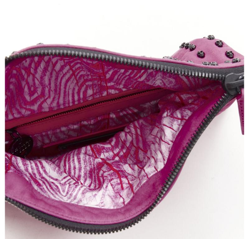 THOMAS WYLDE pink suede ruthenium skull studded foldover crossbody clutch bag For Sale 4