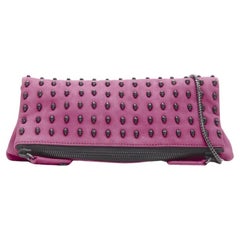 THOMAS WYLDE pink suede ruthenium skull studded foldover crossbody clutch bag