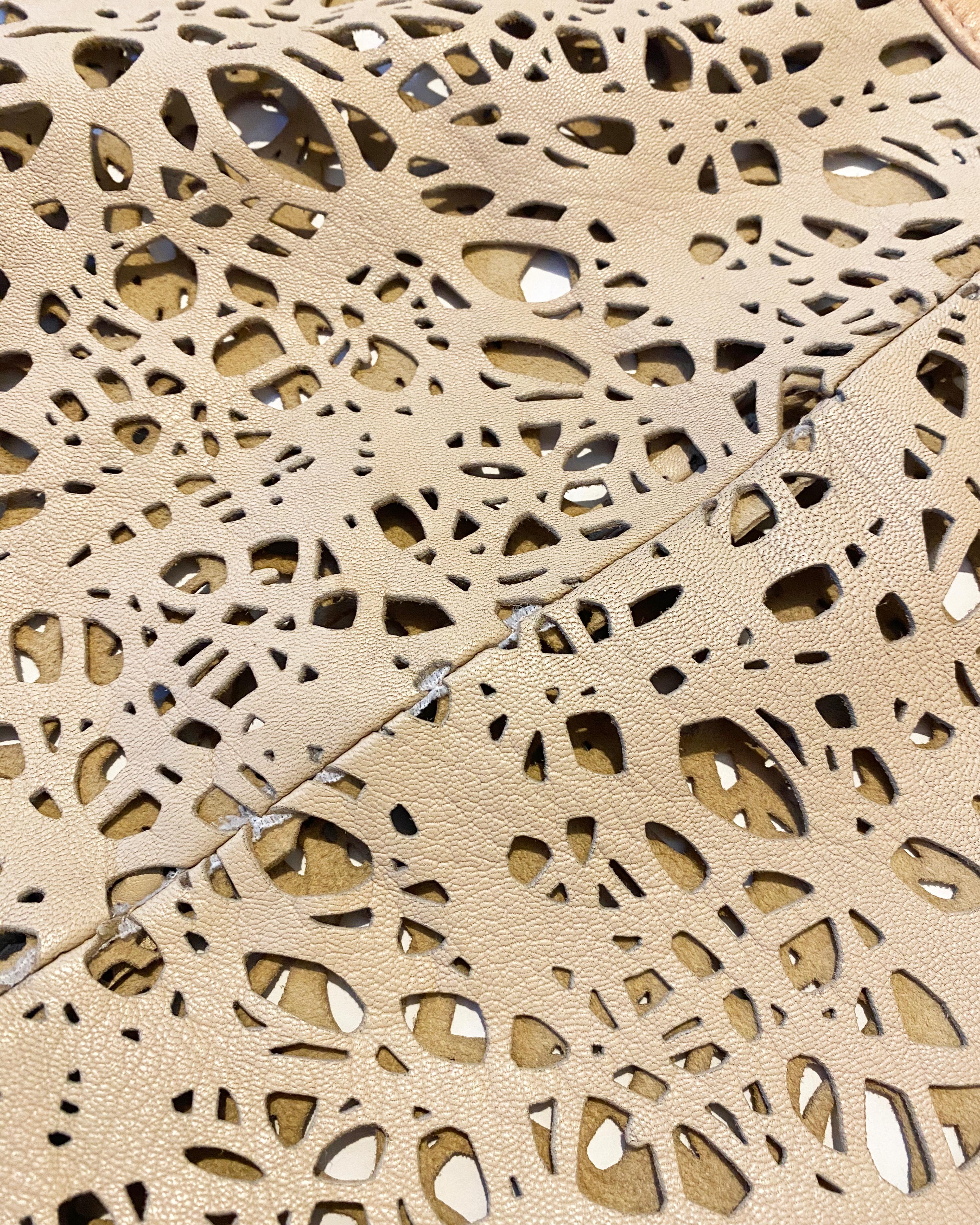 Thomas Wylde tan beige leather laser cut out high waisted slit maxi skirt XS For Sale 13
