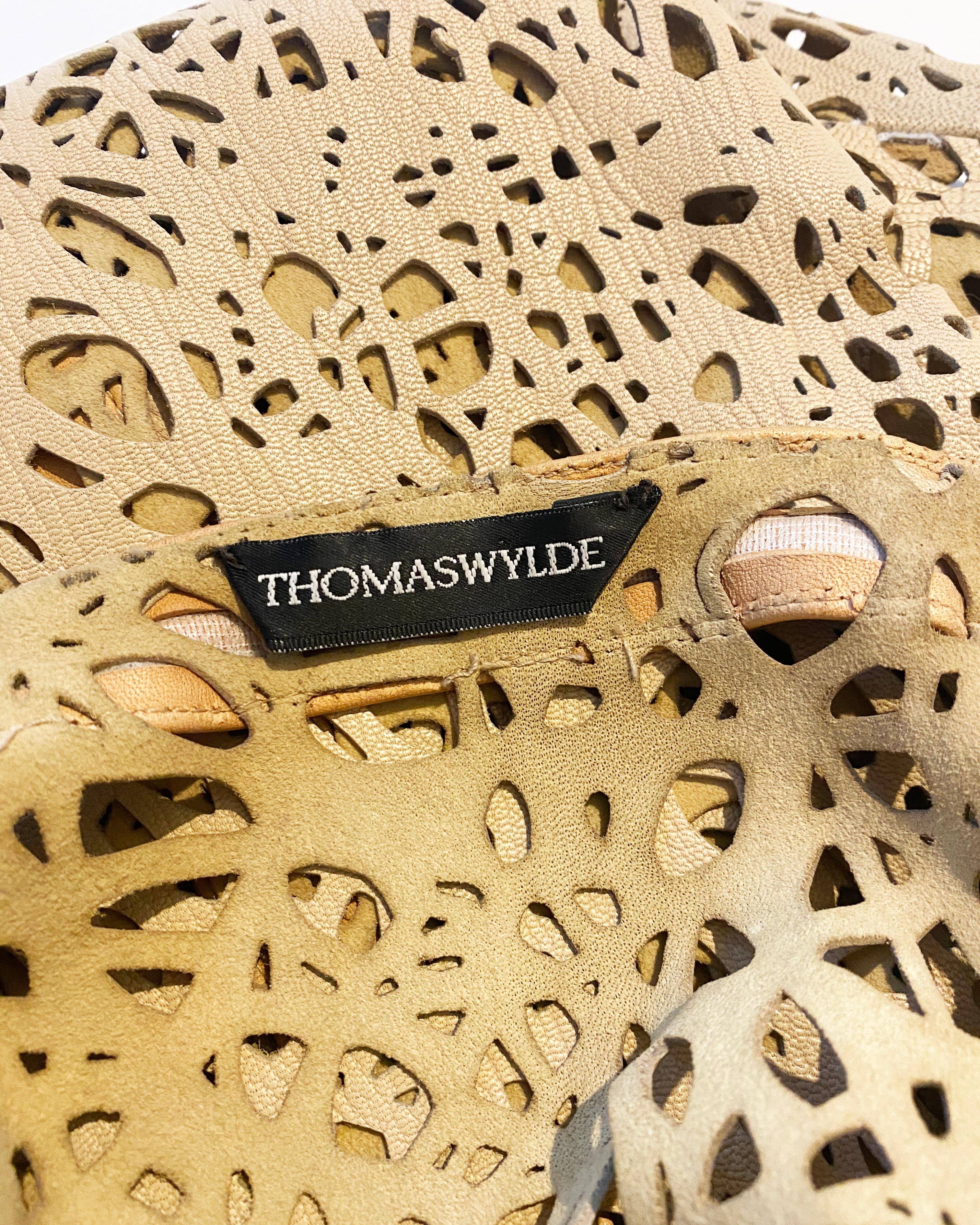 Thomas Wylde Brauner beiger lasergeschnittener Maxirock aus Leder mit hoher Taille und Schlitz XS im Angebot 16