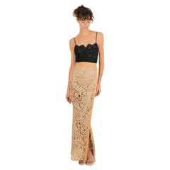 Thomas Wylde tan beige leather laser cut out high waisted slit maxi skirt XS