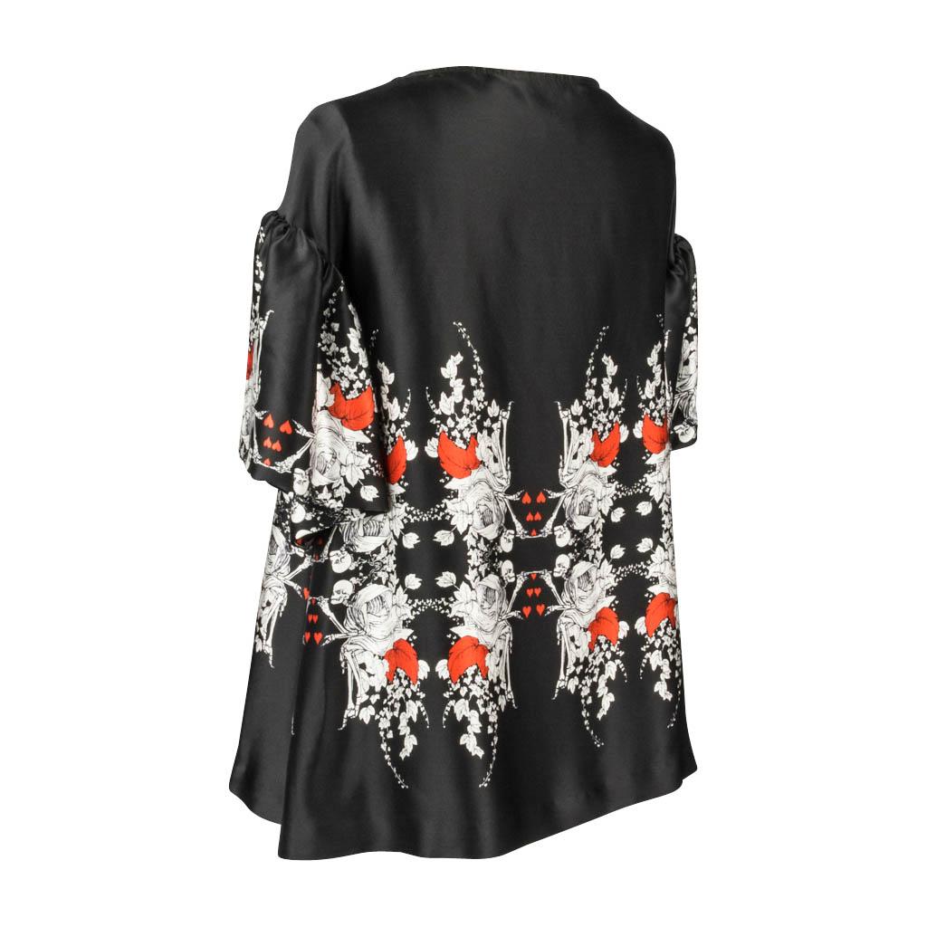 Thomas Wylde Top Black White Skeletons Red Hearts Silk S  5