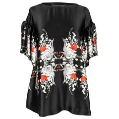 Thomas Wylde Top Black White Skeletons Red Hearts Silk S